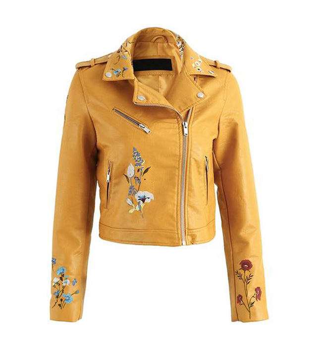 Floral Embroidered Leather Jacket