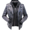 leather jacket with black hoodie with zipper closure 1