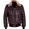 Mens Brown Leather Bomber Jacket With Fur Collar