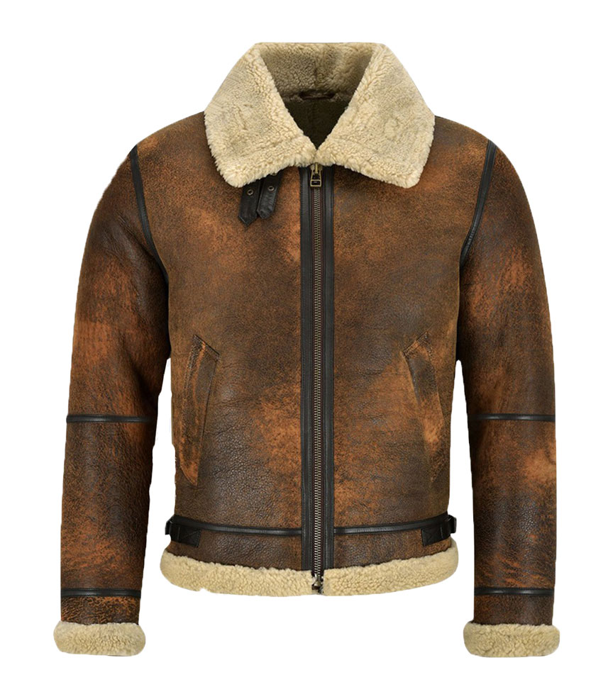 Distressed Brown Leather Jacket - Bomber Leather Jackets